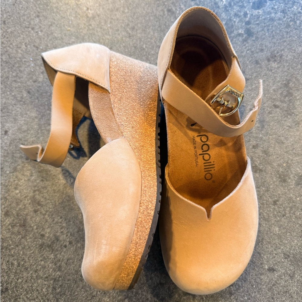 Papillio Women's Beige Mules with Ankle Strap